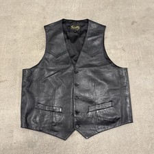 Scully Leather Vest Men's 44 Black Button Biker Western Motorcycle Cowboy Ranch