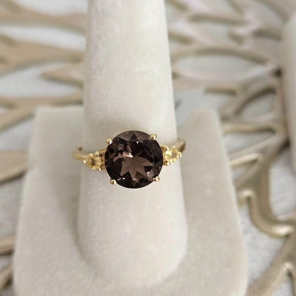 Juego de cuarzo ahumado con acento citrino oro sobre plata 925 Foto 2 de 4