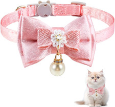 Cat Collar Breakaway, Cat Collar with Pearl Pendant Quick Release Safe Buckle Pi