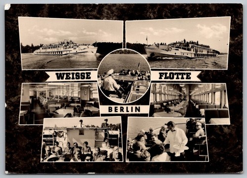 Berlin RPPC Weisse Flotte Flusskreuzfahrtschiffe Innenansichten um 1960 DDR