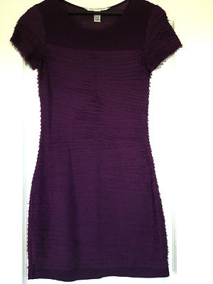 Diane Von Furstenberg S NOELLE MINI Deep Purple Plum Silk Tiered Dress Small EUC