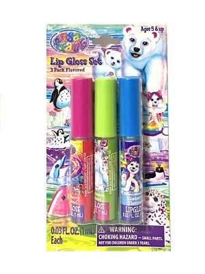 Lisa Frank Lipgloss 3 Pack Flavored Lip Gloss Blueberry Watermelon & Strawberry