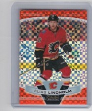 2019 2019-20 O-PEE-CHEE PLATINUM ELIAS LINDHOLM ORANGE CHECKERS 03/25 102 FLAMES