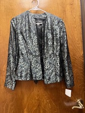 Women NWT "Jessica McClintock" metallic teal, blk embroided jacket Size 6