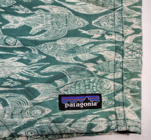 ☀️Patagonia FISH PRINT Forrado Baggies Pantalones Cortos Bañador Verde Surf Para Hombre Talla XL - Imagen 2 de 5