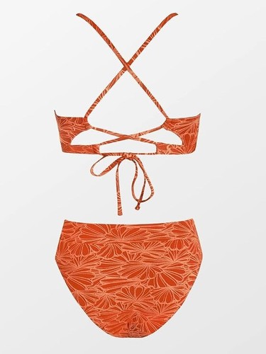 CUPSHE Bikini Set for Women Bathing Suit High Waisted Scalloped V Neck Orange XS - Picture 5 of 6