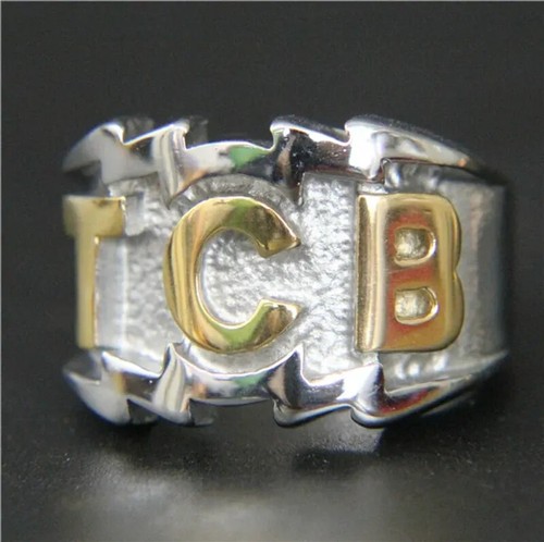 Anello TCB Cool Big Golden Acciaio Inox 316L Uomo Moda Motociclista Anello