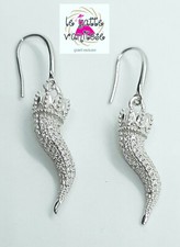 🌶Orecchini Donna pendenti argento 925 pavè con zirconi CORNO  Portafortuna 🌶