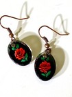 Vintage reverse carved hand painted lucite flowers earrings