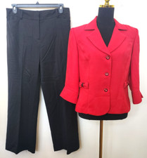 DRESSBARN/ANN TAYLOR Mismatch Red/Black 100 Polyester 2Pc Pant Suit Size 12