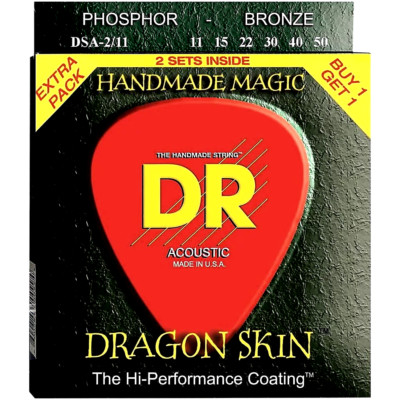 DR Strings 2 Pack DSA-2/11 Dragon-Skin Phosphor Bronze Acoustic Strings 