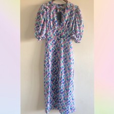 Floral Puff Sleeve Split Front Maxi Dress