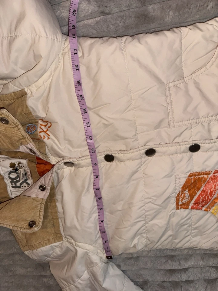 Roxy Women’s Trucker Tan Corduroy Cream Puffer Jacket Y2K 90s VTG Size Small - Image 2 of 4