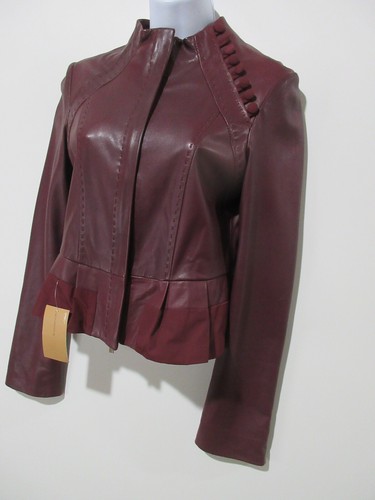 Sz XS NWT $518 BCBG Maxazria Red Maroon Leather MOTO JACKET Zips Retro Y2K - Picture 9 of 23