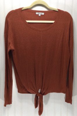MADEWELL Womens Size M Rust Lightweight Knit Sweater Tied Front 