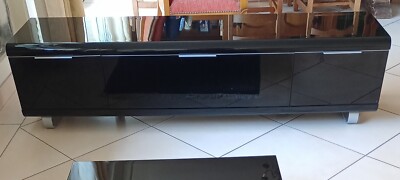 Selsey GALHAD - Meuble Tv / Banc Tv  Noir Mat / Noir Brillant, 175 Cm Eclairage Led 17841018