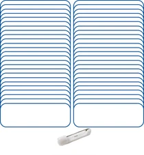 50 BLANK 1 X3 WHITE / BLUE NAME BADGE KIT(A) TAGS 1/4" CORNERS PINS CLEAR LABELS