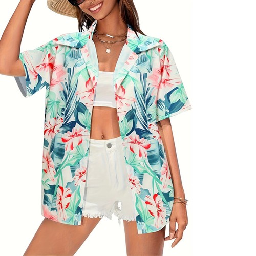 Women's Casual Summer T Shirts Solid Short Sleeve Button V Neck Tops Tshirts - Picture 10 of 13