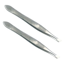 2x Stainless Steel Slant Tweezers Precision Hair Plucker Remover for Eyebrow