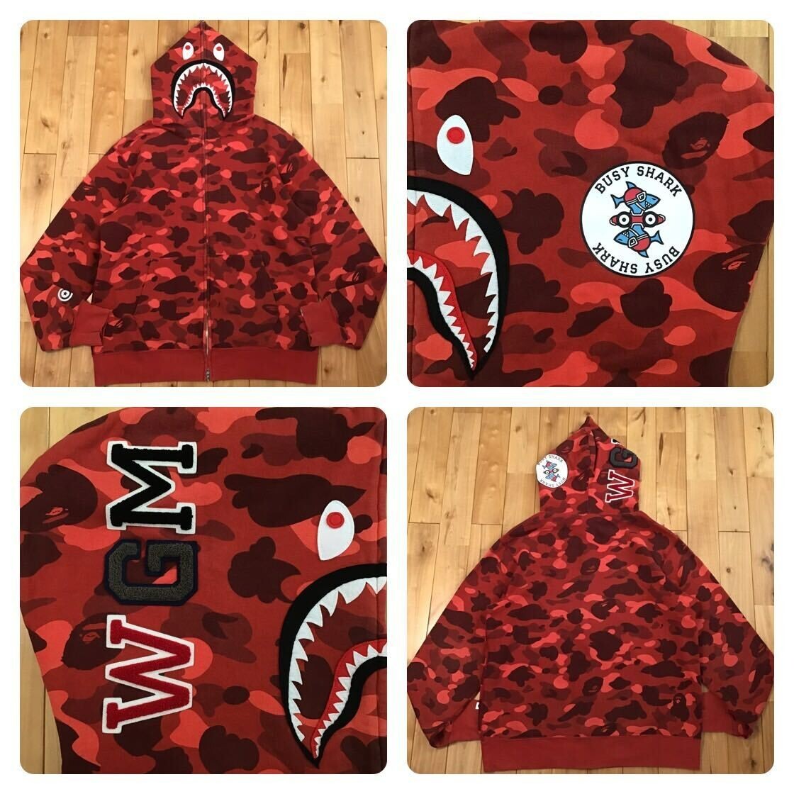 A BATHING APE シャークフード パーカー RED XL SIZE BAPE Red camo Shark full zip hoodie A Bathing Ape Size 2XL | eBay
