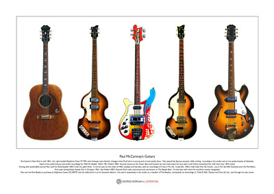 Paul McCartney's Famous Guitars Limited Edition Fine Art Print A3 size