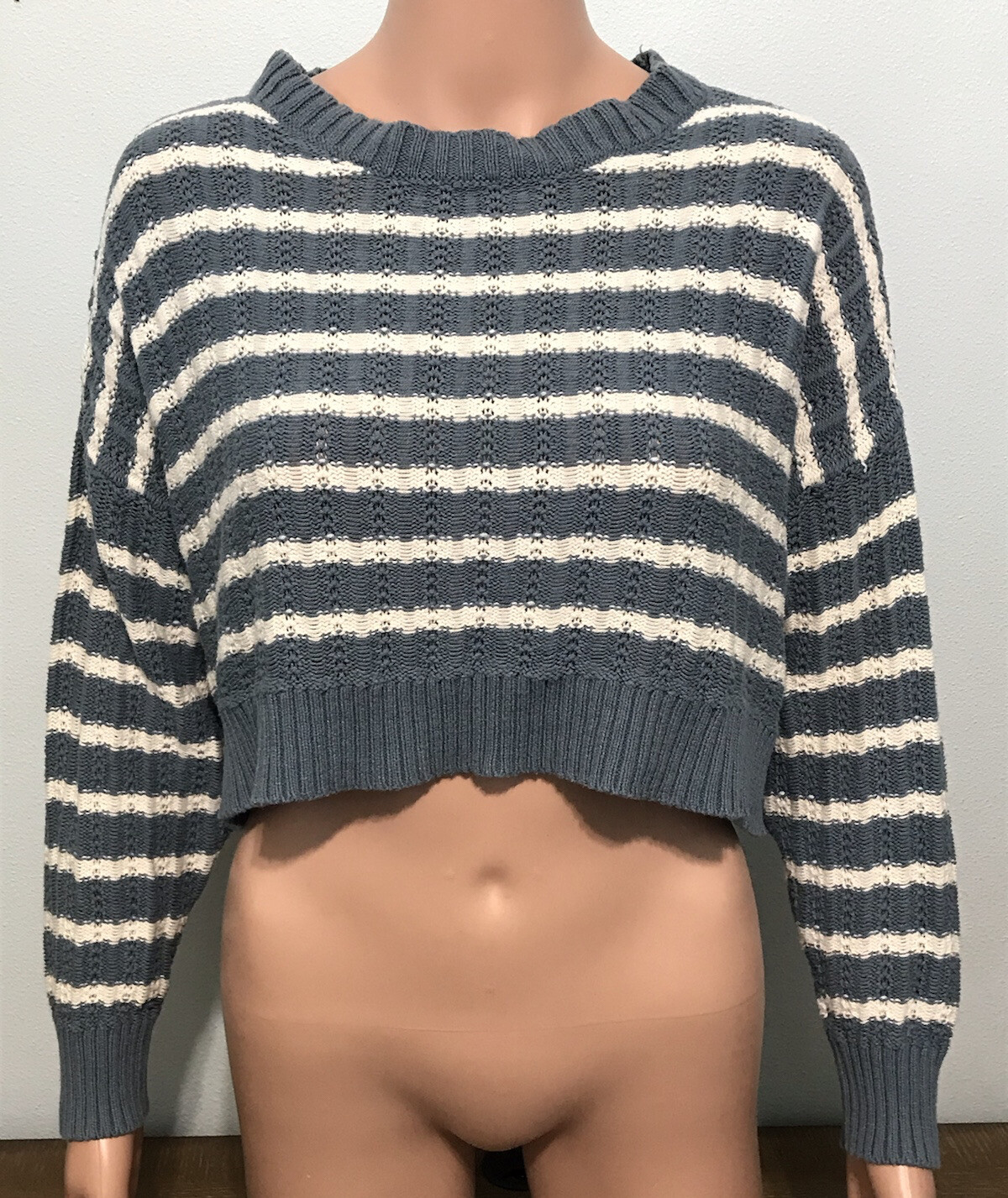 American Eagle Sweater Shirt Womens S Cropped Oversized Knit Striped Blue  White | eBay