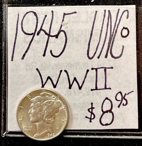 1945 P Mercury Silver Dime (UNC) Uncirculated Condition. WWII Era. ENN Coins