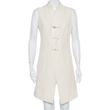 Kenzo Cream Embroidered Linen Mid Length Vest L