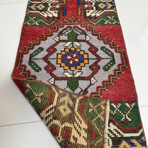 Vintage Hand Knotted Small Turkish Rug, 1x3 Ft Oriental Ouhsak Carpet - Picture 9 of 10