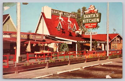 Postcard Santa Claus California Santas Kitchen Restaurant Reindeer Magic Shop