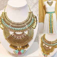 Egyptian Queen Nile Cleopatra Halloween Costume Necklace Collar Bib Gold Women