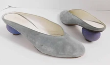GRAY MATTERS Egg Mule Gray Suede Leather Purple Heel Slide Mules Italy 35.5