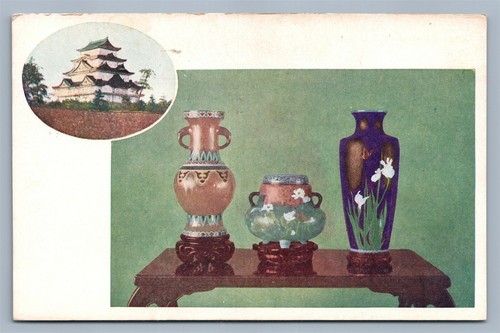 ANTIGUA POSTAL JAPONESA DE PORCELANA Y CASTILLO DE NAGOYA  - Imagen 1 de 2