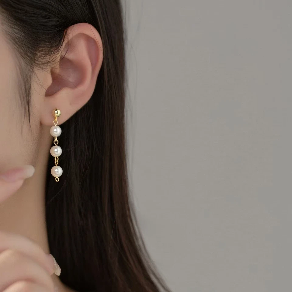 1 Pair Woman s925 Sterling Silver Beaded Pearl Earring Stud Drop Dangle - Image 2 of 4