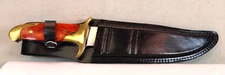 Hunting Knife NIB Surgical Steel 7” blade  brass bolster Leather sheath