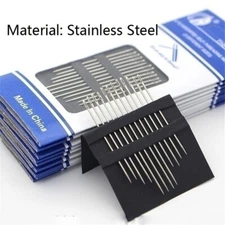 12pc Hand Sewing Needles Stainless Steel Self-Threading Silver Multi Size
