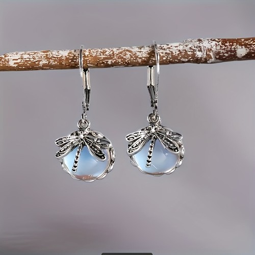 Earrings Women Vintage Boho Dragonfly Purple Crystal Dangle Jewelry Gift Fashion - Picture 10 of 12