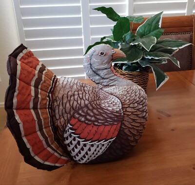 VINTAGE Stuffed Fabric Tom Turkey THANKSGIVING DECOR Large Centerpiece  Plush