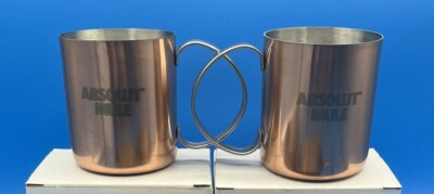 Set 2 Absolut Mule Vodka Copper Metal Cups Mugs 12 Oz Bar Drink