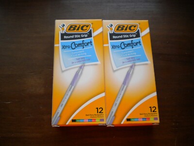 2~BIC Round Stic Grip Xtra Comfort Ball   Medium Point   Box of 12 Multi-Color