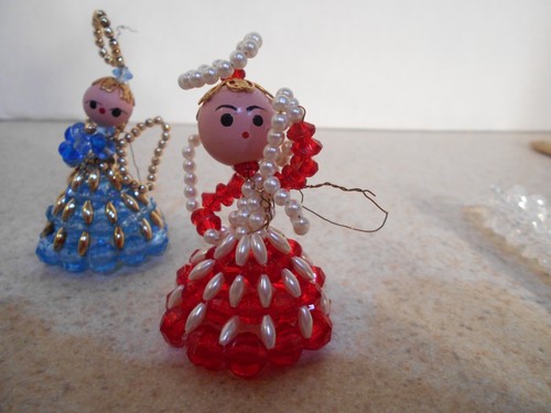 Angel Ornament Beads 50s Japan Christmas Lot 3 Beaded Red Blue White - Picture 7 of 10