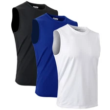 MEETYOO 3 Pack Men's Tank Top Quick Dry Workout Gym Muscle Tee Fitness Sleevele