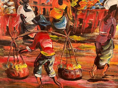 KÜHN, HELL & LEBENDIG 32''x24'' Impression Kunst ''BLUMENMARKT BALI'' Öle auf Leinwand