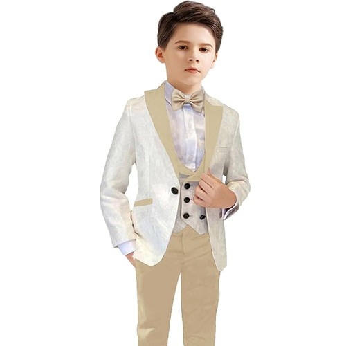 Jacquard Boy Suits 3 Pieces Wedding Formal Dress For Kids Suits Peak Lapel Suits - Picture 6 of 17
