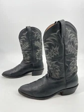 Tony Lama men 10 D Stallion Leather Handcrafted Black Cowboy Boot 7900 embroider