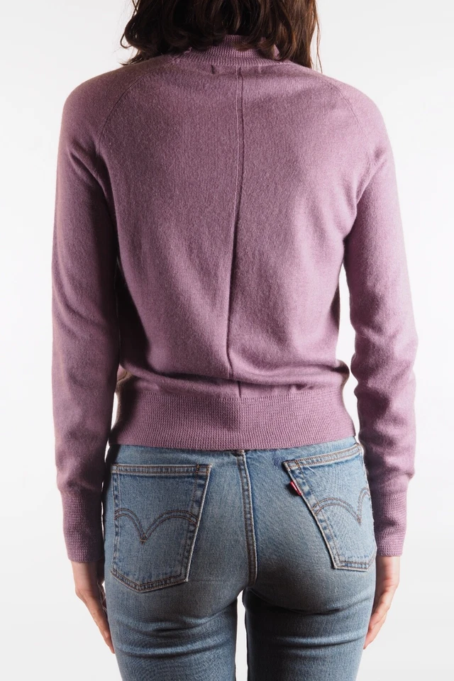 Suéter feminino Prada vintage lã roxa minimalista pescoço simulado tamanho IT 40 / EUA 4 - Imagem 3 de 4