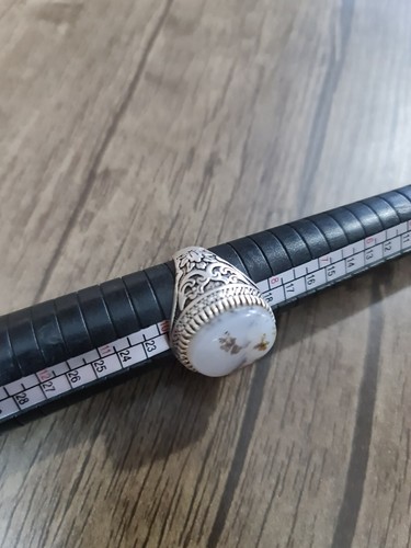 VINTAGE AGATE STONE RING STERLING SILVER JEWELRY HANDMADE خاتم عقيق مشجر - Picture 20 of 23