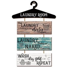Laundry Room Wall Decor 4 Pieces Wooden Funny Laundry Room Signs Vintage Wash...