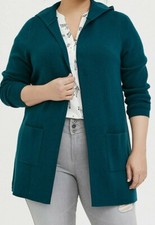Torrid Open Front Hooded Cardigan Dark Teal 3X 01647