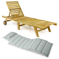 DIVERO Sonnenliege Gartenliege klappbar Teak-Holz natur Auflage hellgrau